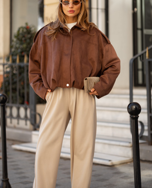 128 Бомбер з замши зі складками